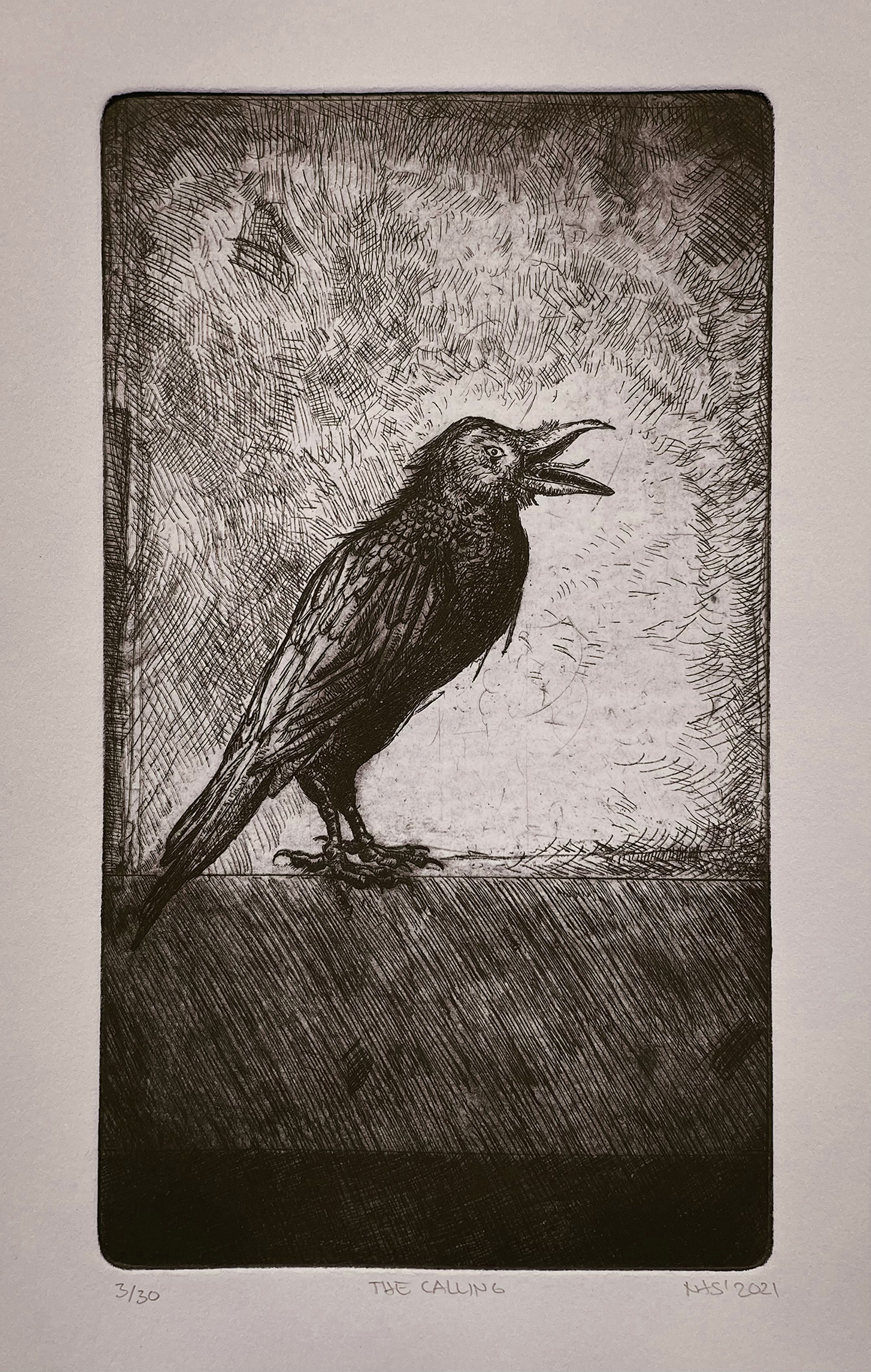 Etching titled "The calling" by Nils henrik Sundqvist.